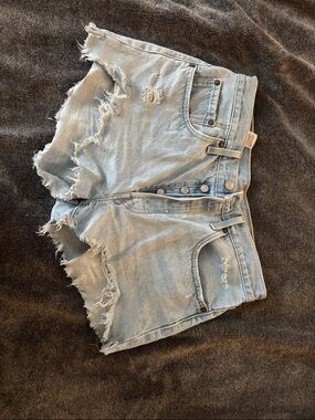 Levi's Light Blue Distressed High-Rise Denim Shorts